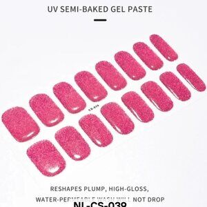 Dark Pink Glitter Full Nail 16 Semi Cured Gel Nails - Needs UV Curing